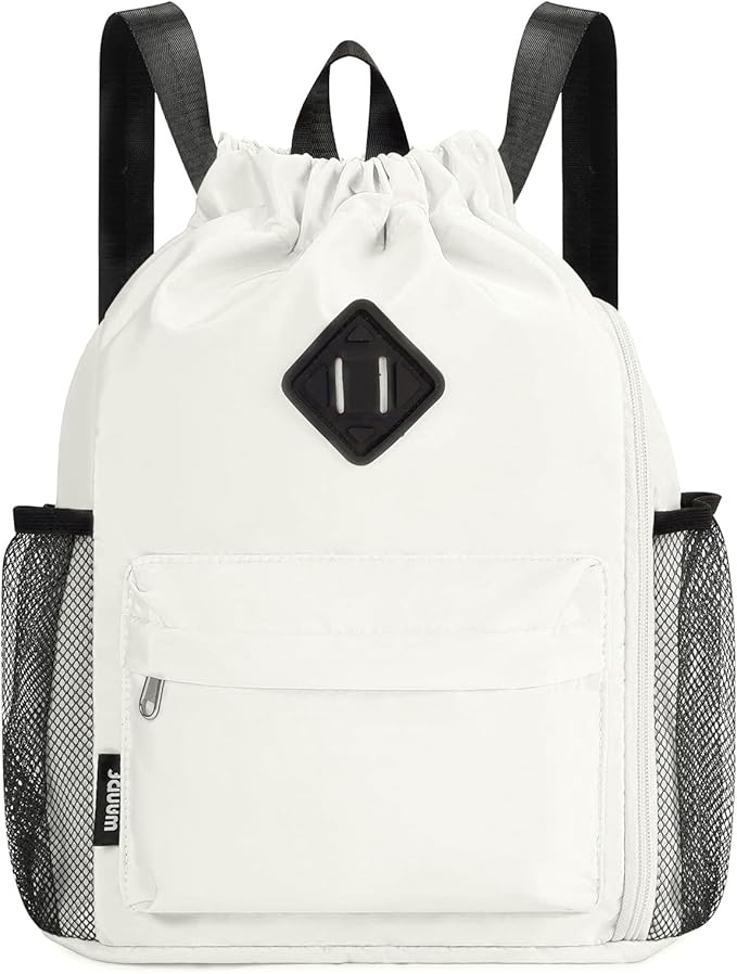WANDF Drawstring Backpack with Shoe Compartment, Sports Gym Bag | Multi-Pocket Storage, Water-Resistant Fabric, Cinch String Bag