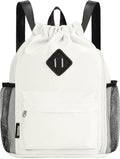 WANDF Drawstring Backpack with Shoe Compartment, Sports Gym Bag | Multi-Pocket Storage, Water-Resistant Fabric, Cinch String Bag