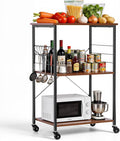 VEVOR Kitchen Utility Cart, 3 Tier 23.7 in Microwave Stand Coffee Cart, Heavy Duty Storage Rack, Service Trolley on Wheels, Industrial Rolling Work Table with 8 Hooks, for Mini Oven, Toaster, Vintage