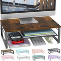 gianotter 2-Tier Metal Monitor Stand Riser, Desk Organizer for Monitor, Office Desk Storage Organizer for Office Supplies (Wood)