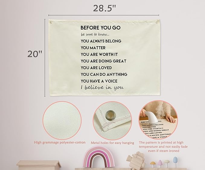 Classroom Wall Flag Decor-Teacher Gift-Inspirational Back to School Wall Banner Decor-Before You Go-Hanging Rectangular Canvas Banner for Classroom Teacher Office Reading Corner-28.5x20 In