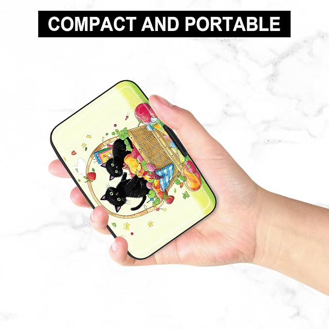 Credit Card Holder, Mini Aluminum Card Wallet RFID Blocking Slim Metal Hard Card Case for Women Men, Fruit Cat