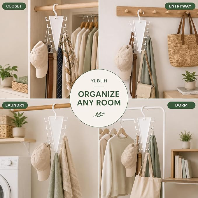 V Shaped Double-Sided Closet Organizer Hanger, 360° Rotating Multi-Layer Vertical Clothes Storage Rack with 12 Hooks, Space Saving Organizer for Hats, Scarves, Belts, Bags and Ties (6PC)