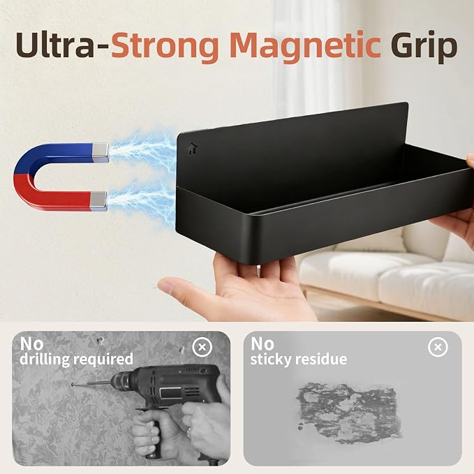 Magnetic Spice Rack for Refrigerator, Black, 2 Pack | Space Saving Storage Organizer, Rust Resistant Material, Strong Magnetic Design, Perfect for Small Kitchens