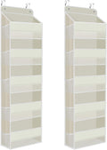 SpaceHacks 2 Pack Over The Door Organizer, Hanging Storage Organizer with Clear Window, 40lb Ultra Sturdy Large Capacity Room Organizer for Pantry Laundry Bathroom Nursery Closet (Beige)