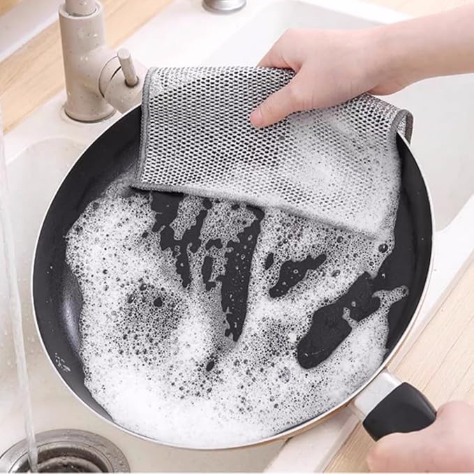 Wire Dishwashing Rag, Multipurpose Wire Miracle Cleaning Cloths for Wet and Dry, Non-Scratch Wire Dishcloth for Pots,Sinks,Stove Tops,5pcs, Sliver Grey