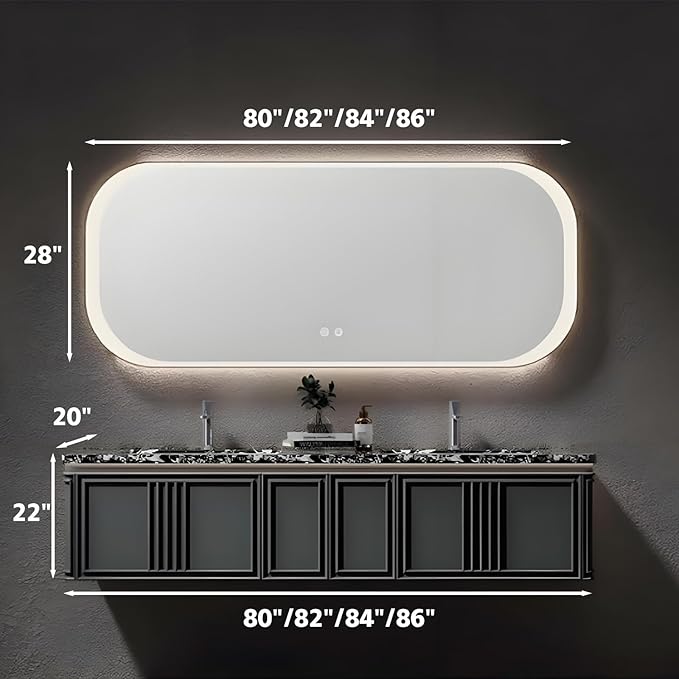 Black 80IN Dual Bathroom Vanity with Sink - Modern Floating Bathroom Vanity Set | Equipped with LED Smart Defogging Mirror | Luxurious Marble Countertop | Oak Material