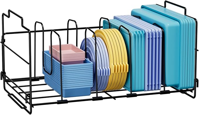 Food Container Lid Organizer, Large Capacity Adjustable 4 Dividers Detachable Lid Organizer Rack for Kitchen Cabinets, Drawers, Plastic Lid Organizer For Pantry Shelves, Cupboards, Black