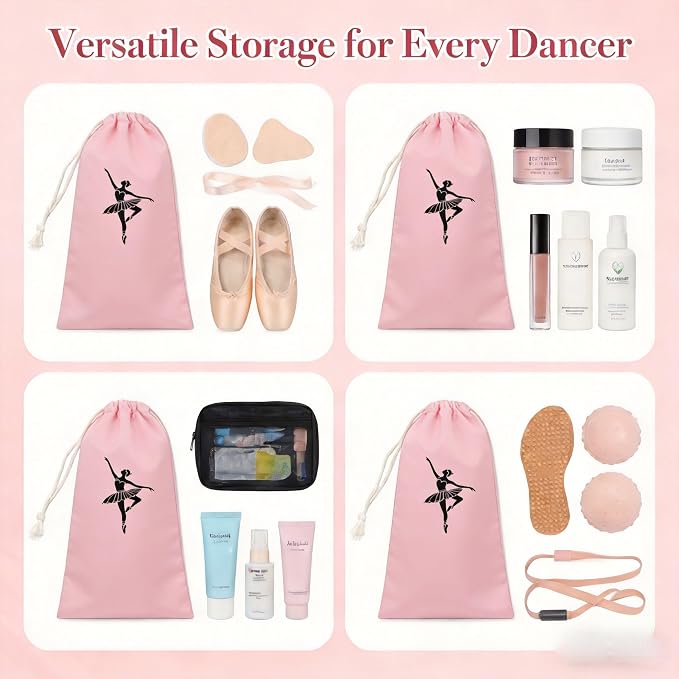 Pointe Shoe Bag Breathable Canvas Ballerina Dance Bag Soft Sole Drawstring Ballet Accessories (Canvas Drawstring, Pink)