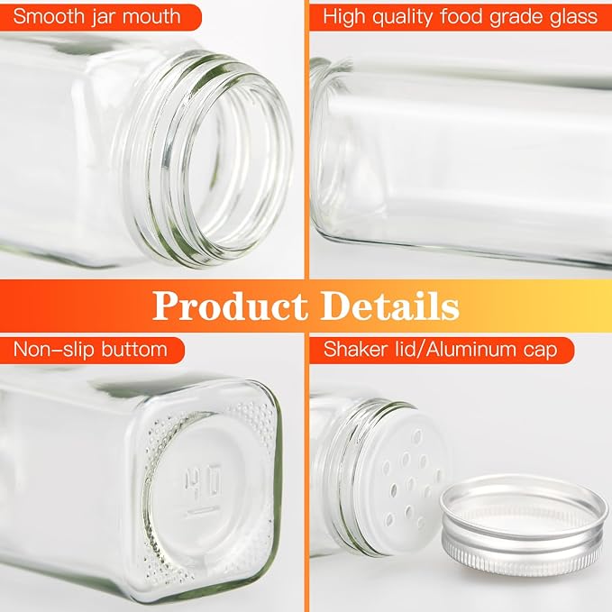 DkOvn 12/24/48 Pack Glass Spice Jars, 4oz Empty Spice Jars | with Metal Caps, Labels, Shaker Lids, Collapsible Funnel, Chalk Pen, Seasoning Organizer for Spice Rack