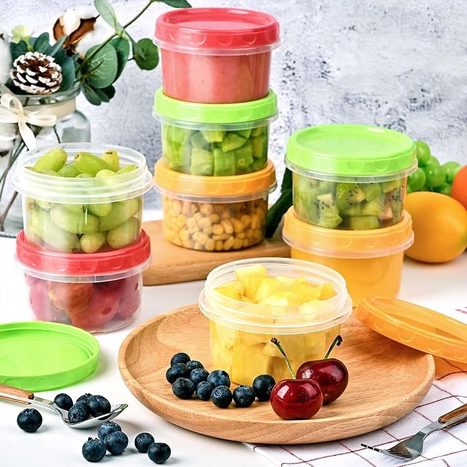 TOFLEN 8 oz Small Plastic Freezer Containers, 12 Pcs, Multicolor | Reusable Food Storage Containers with Twist Lids, BPA-free, Leakproof & Airtight, Freezer Safe, Dishwasher Safe