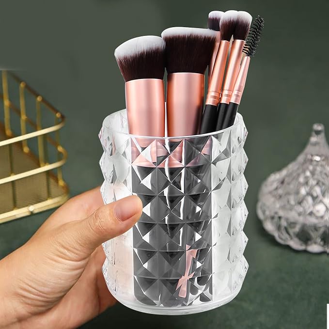 Acrylic Makeup Brush Holder, Brush Organizer, Vanity Accessories | Clear Make Up Brush Holder Organizer, Round Cosmetic Storage Cup Pen Holder for Desk Vanity, Marker Organizer Office Supplies