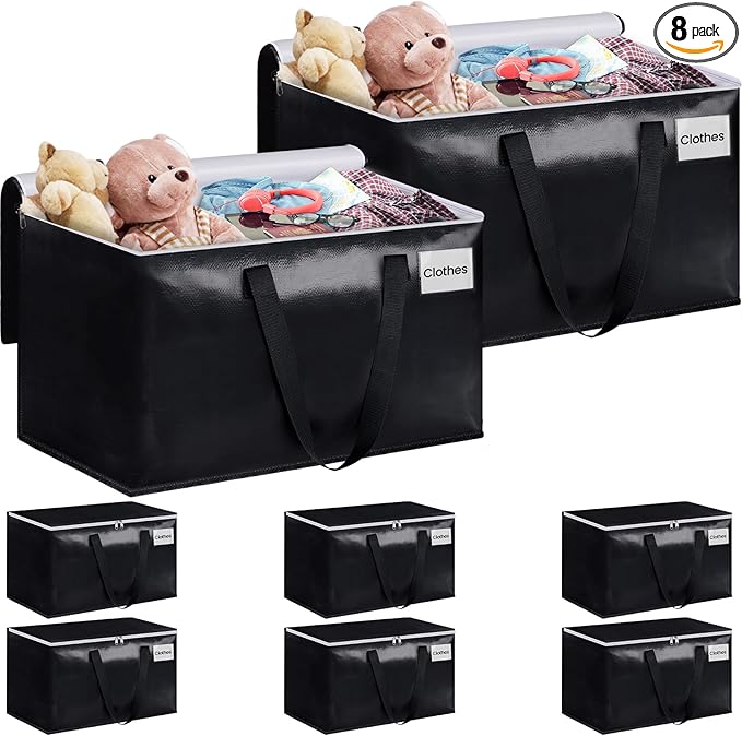 StorageRight Large Moving Bags Heavy Duty Storage Totes for Storage,Packing & Moving Collapsible Moving Supplies with Large Capacity, Reinforced Zippers and Handles, 100L, 8 Packs