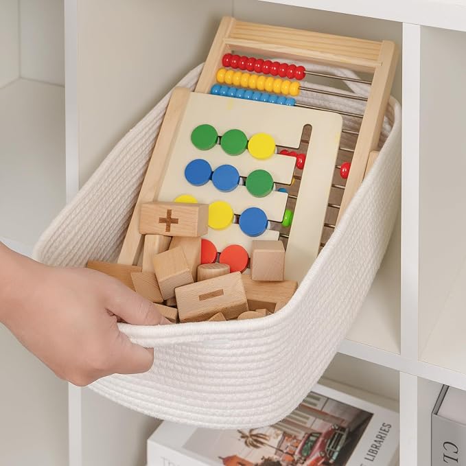 CubesLand Cute and Durable Small Cotton Rope Basket for Organizing | Woven Closet Storage Bin,Shelves Closet Storage Basket, Bathroom Storage Organizer Bin, Nursery Toy Basket Bin, White Basket