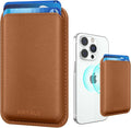 Stronger Magnetic RFID Leather Mag-Safe Card Holder for iPhone 16 Series, Mag-Safe Accessories Stick on Series of iPhone 17/16/15/14/13/12 and Pro/Promax, Brown