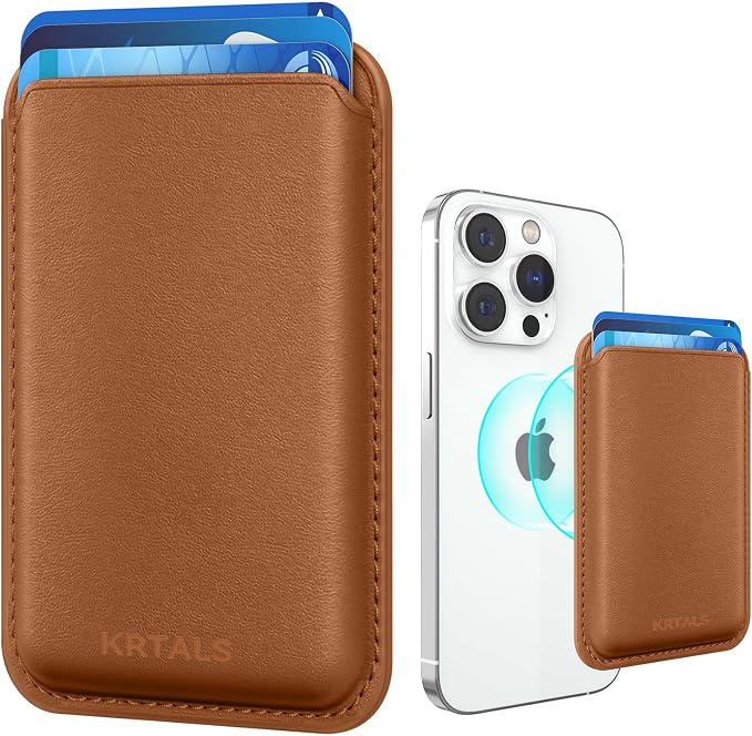 Stronger Magnetic RFID Leather Mag-Safe Card Holder for iPhone 16 Series, Mag-Safe Accessories Stick on Series of iPhone 17/16/15/14/13/12 and Pro/Promax, Brown