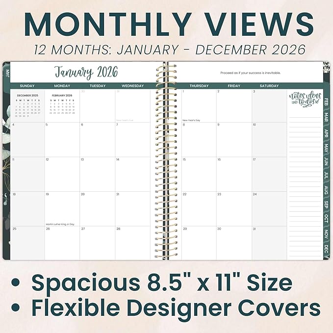 bloom daily planners 2026 Planner (January to December) - 8.5” x 11” Weekly & Monthly Dated Agenda Organizer Book with Stickers & Tabs - Flexible Soft Cover - Eucalyptus, Green