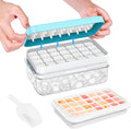 0.8“ Ice Cube Tray with Lid and Bin, PHINOX 28 Cubes Ice Trays for Freezer, Ice Cube Trays for Freezer with 1 tray, Container, Lid & Ice Scoop, BPA Free, Blue(28Cubes/Tier)
