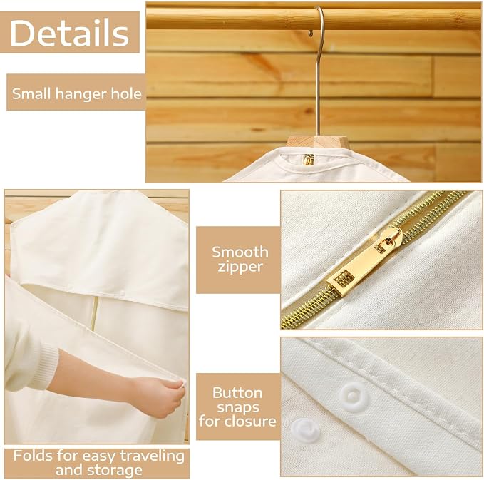 Sotiff Cotton Dress Garment Bags for Long Gowns Long Dress Travel Breathable Foldable Storage Bag Dust Proof(White,40 x 23.6 Inches)