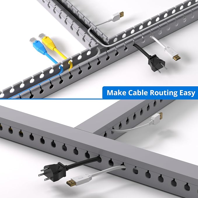 1.2"H x 1.2"W Cable Raceway, 12ft Under Desk Wire Management Channel, Grey | Slotted Wire Duct, 4 Pack (3 ft Each), Heavy-Duty PVC Cable Management for Server Racks, Network Cables & Electrical Cabinets
