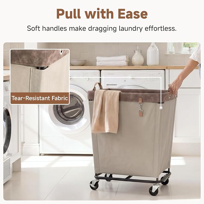 StorageWorks Laundry Basket with Wheels for Clothes, 210L Tan Hamper Cart