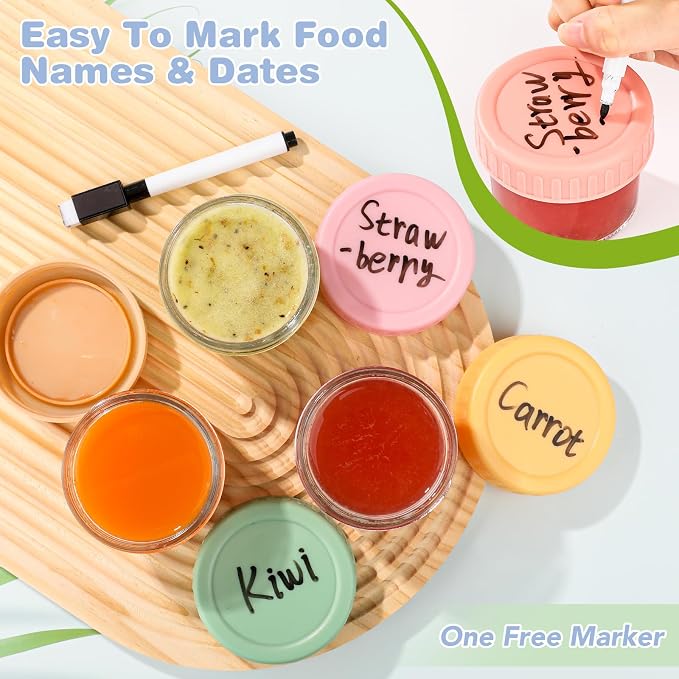 RowinsyDD 20 Pack Glass Baby Food Storage Containers, 4 oz Leakproof Baby Food Jars with Lids, Small Glass Food Containers for Infant Baby, Freezer & Microwave Safe, BPA Free