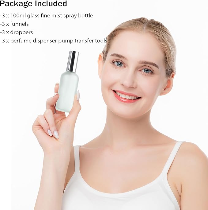 YU FENG 3 Pack 100ml/3.4 Oz Glass Perfume Bottles, Refillable Atomizer | Value Pack, Clear Glass Bottle, Fine Mist Sprayer, Leak Resistant Design, Great For Perfume, Essential Oils And Travel