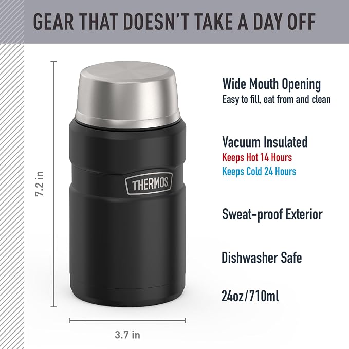 THERMOS Stainless King Vacuum-Insulated Food Jar, 24 Ounce, Matte Black