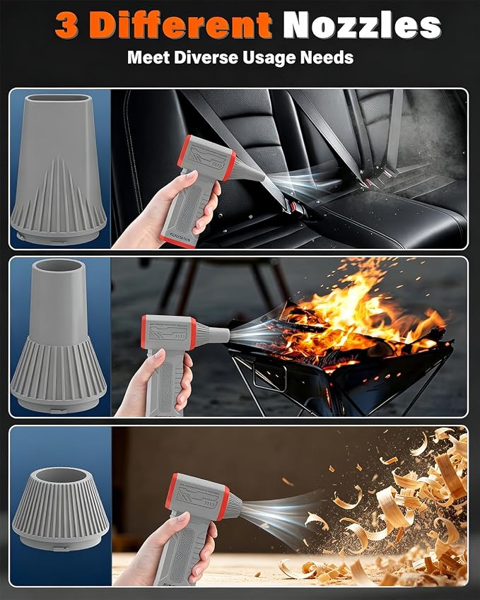 FT08 Compressed Air Duster, 1-10 Stepless Speed Adjustable | Powerful Electric Dust Blower with Display , 130000RPM Brushless Motor, Cordless Jet Fan for Keyboard PC Car Outdoor, Gray