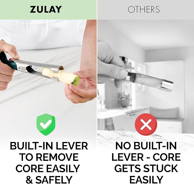 Zulay Kitchen Ultra Sharp Apple Corer Tool - Stainless Steel, Sharp & Serrated Blade Cores in Seconds - Easy to Use & Clean, Durable Apple Core Remover for Apples & Small Fruits - Dark Teal