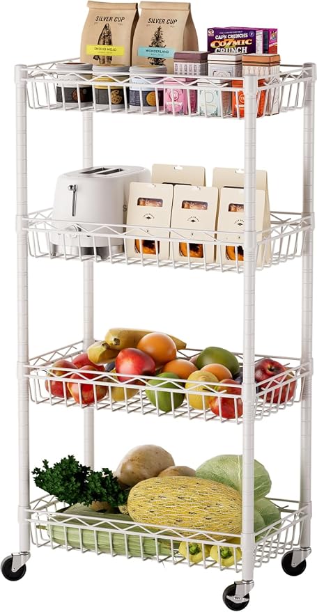 SINGAYE 6 Tier Shelf Wire Shelving Adjustable Storage Shelves Basket Rack | Adjustable Shelves with Wheels Metal Storage Unit Closet Bathroom Organizers Pantry Kitchen Garage Laundry Room White