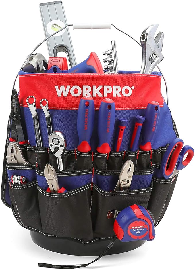 WORKPRO Bucket Tool Organizer with 51 Pockets Fits to 3.5-5 Gallon Bucket (Tools Excluded) | For Garden, Construction, Carpenter, Electrician, Welding