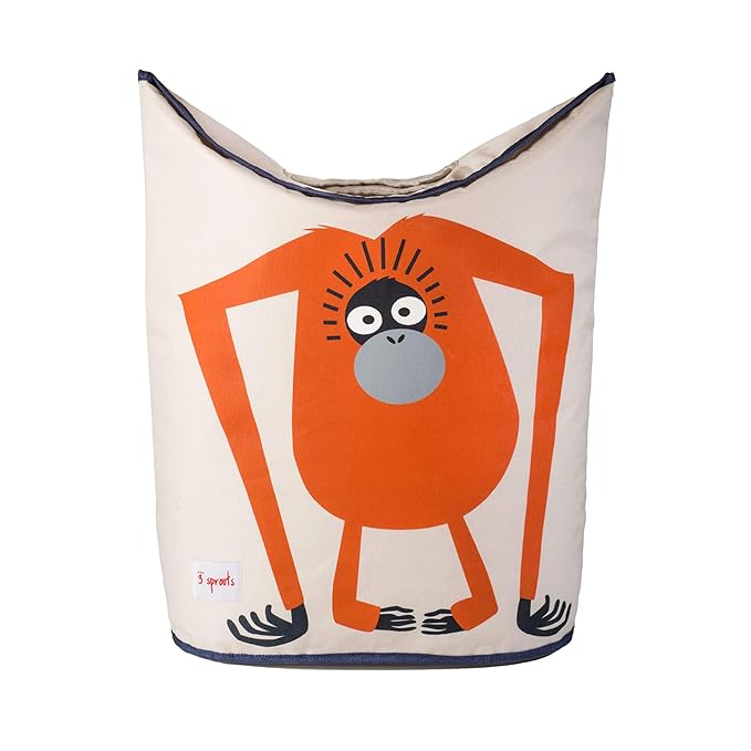 3 Sprouts Baby Laundry Basket for Nursery - Hamper with Handles/Lid, Large Storage Basket, Toy Bin, Room Decor - Kids Hamper, Baby Clothes Storage Organizer, Orangutan