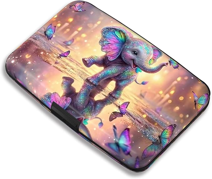 Maicican RFID Blocking Aluminum Credit Card Holder | Slim Metal Wallet for Women & Men, Business Card Case for Travel, Fits Front Pocket, Card holder wallet - Colorful Elephant