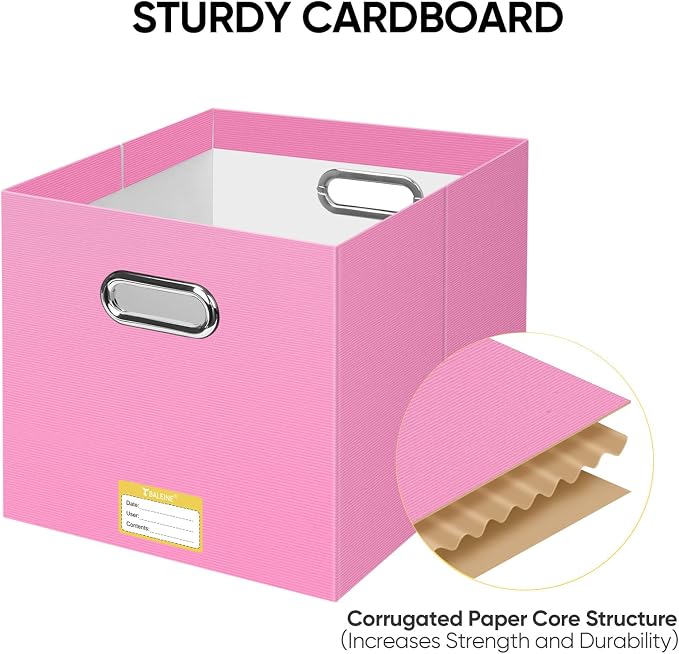 BALEINE File Organizer Box, Cardboard File Folder Organizer with Handle for Letter Size, Portable Collapsible Hanging Filing Box for Home Office Document Storage (2 Pack, Large Pink)