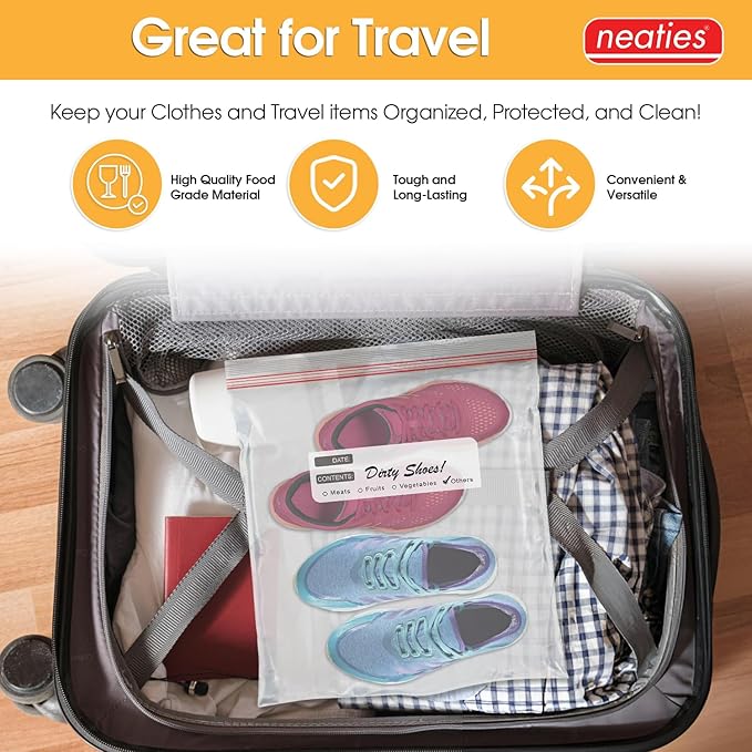 Neaties 3 Gallon Resealable Bags – Heavy Duty Jumbo Freezer Bags with Dual Zipper – 16x28" Extra Large with Writable Space for Kitchen or Home Storage – BPA-Free Food Grade Plastic – 16 Pack