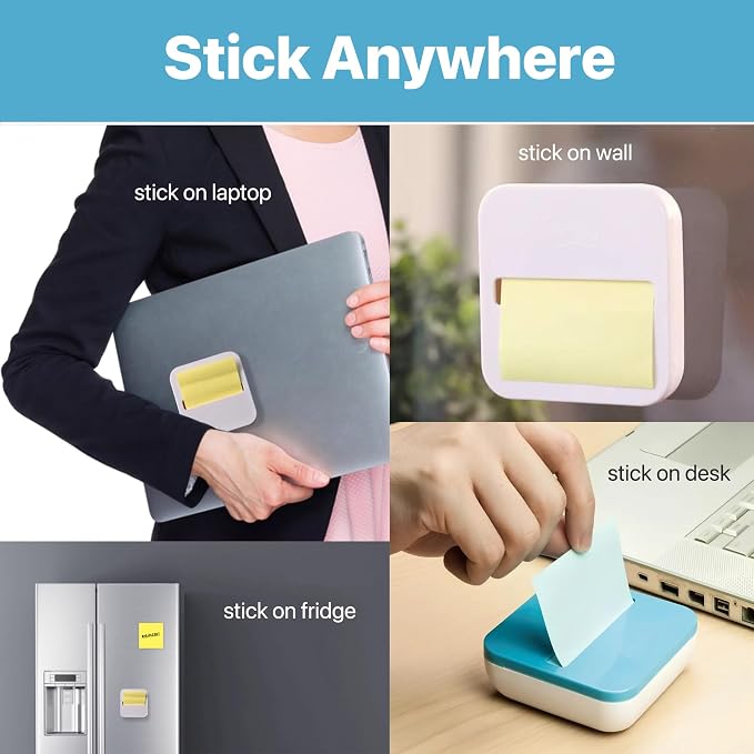 Sticky Note Organizer with 2 Pads - 3x3 Inch Note Holder, Reusable Stick-On Desktop Dispenser for Office/Home (White, Green, Blue, Pink) - Compact & Clutter-Free Design(White)