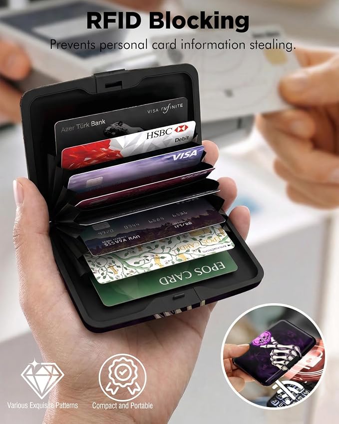 Maicican RFID Blocking Aluminum Credit Card Holder | Slim Metal Wallet for Women & Men, Business Card Case for Travel, Fits Front Pocket, Card holder wallet - Skeleton Love