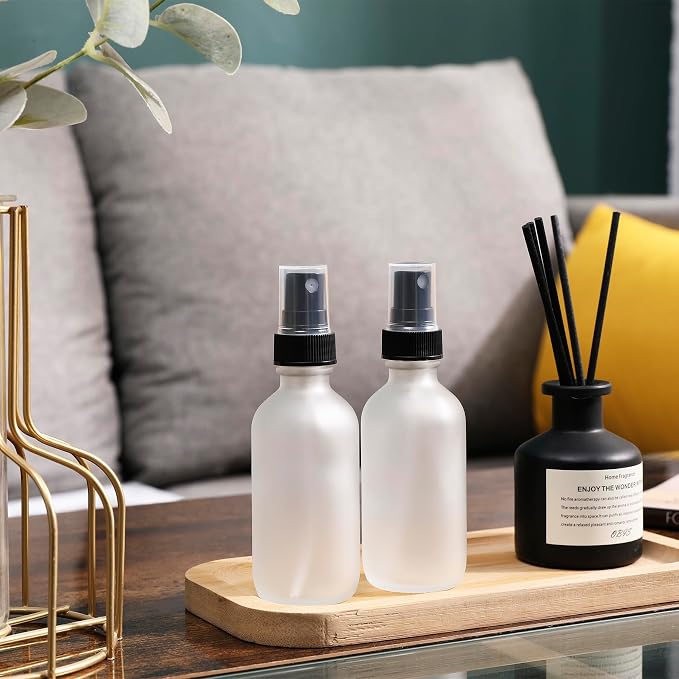 NOOEEISS Green Glass Small Spray Bottles 2 oz 24 Packs,Fine Mist Sprayer Pretty Finish,Refillable Containers mini spray bottles for Cleaning Solutions and Skin Care (Clear Frosted 24Pack)