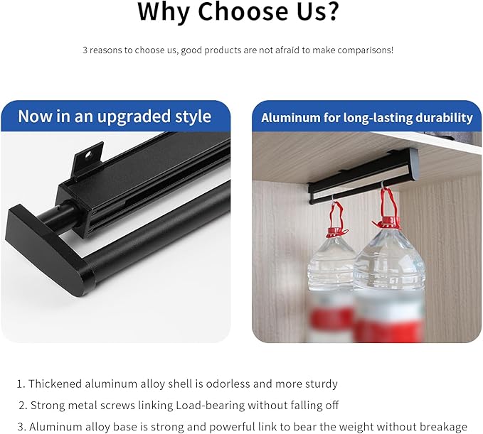 BaiNong pull out closet rod pull out pants rack for closet valet rod closet black valet rods for closets 9-1/2 inch telescopic trouser rack shallow cabinet organize pants and clothes
