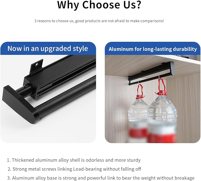 BaiNong pull out closet rod pull out pants rack for closet valet rod closet black valet rods for closets 11-3/8 inch pull out telescopic trouser rack shallow cabinet organize pants and clothes