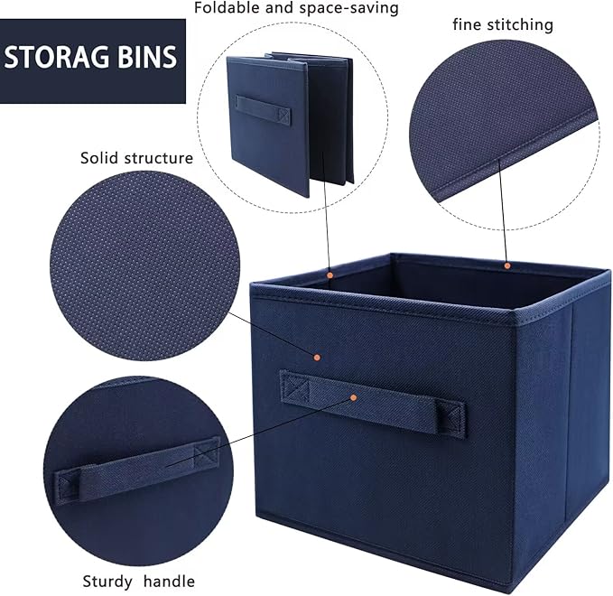 EBIGIC Small Storage Bins,Collapsible Fabric Storage Organizer 9.0"x7.5"x7.5",Mini Storage Box,fit for closet, living room, bookshelf, Kids clothes and toys storage and organization Blue