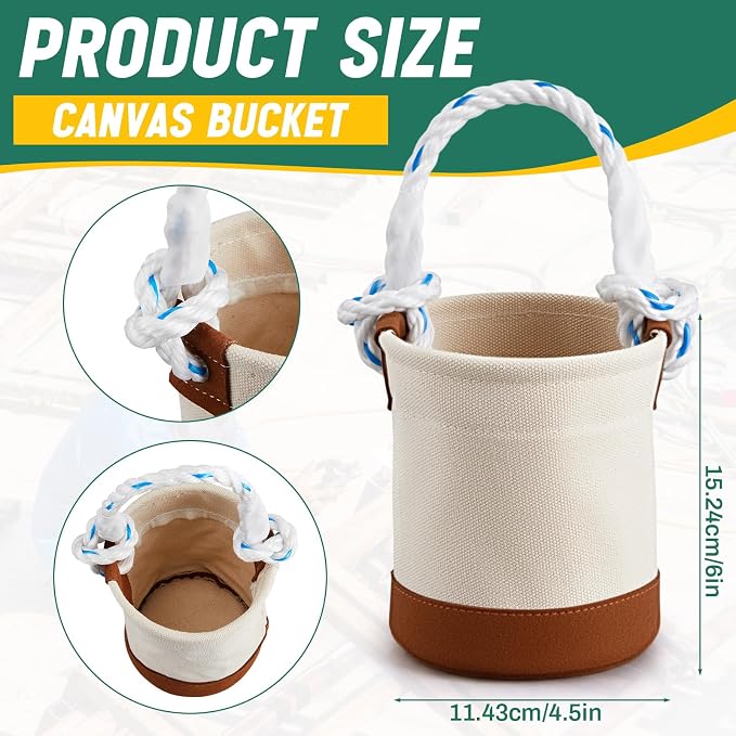 2 Pcs Mini Tool Buckets 6" x 4.5", All-Purpose Tool Bucket with Leather-Bottom, Nuts and Bolt Bag with Reinforced Rope Handle, Small Utility Pouch for Carrying Nails Bolts Small Supplies