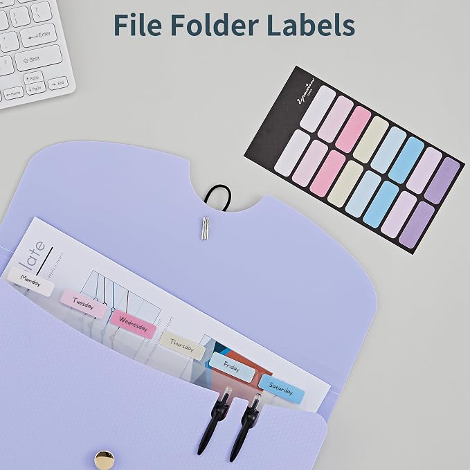 JARLINK 7 Pockets Expanding File Folder, A4 Accordion folders, Purple | Accordion File Folders with 12 Labels, Portable Document Organizer for Home, College, School, and Office Supplies