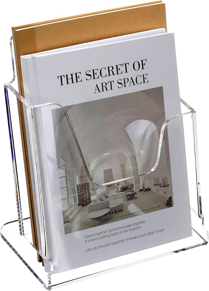HeZone Acrylic Brochure Holder 6X8 Inches Clear Acrylic Flyer Holder Brochure Holder Sign Holder Pamphlet Holder Menu Holder Display Stand 1 Pack For Weddings Offices Exhibition Restaurants Hotel Etc…