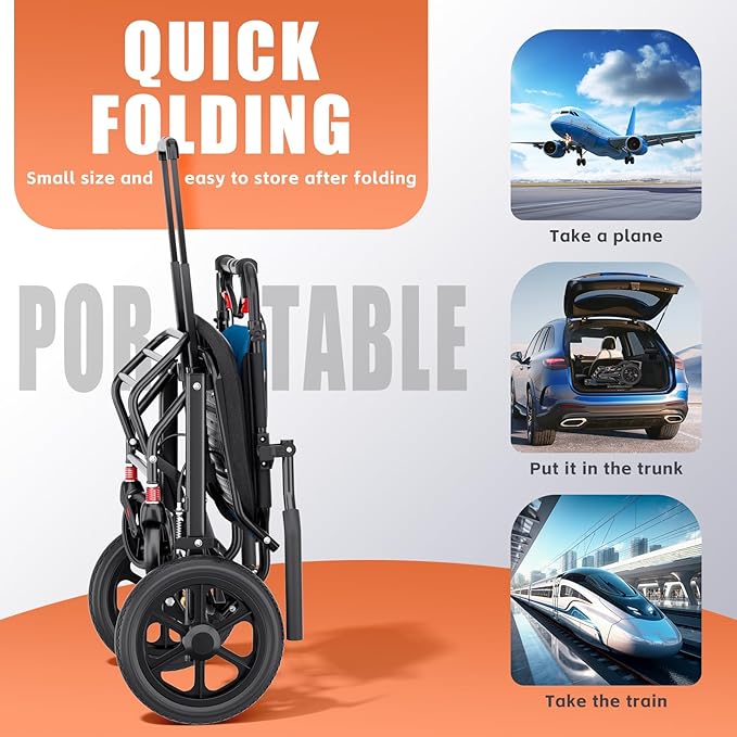 Wheelchairs for Adults Transport Chair Lightweight Foldable with Telescopic Handle, Ergonomic Portable Folding Travel Wheel Chairs for Seniors