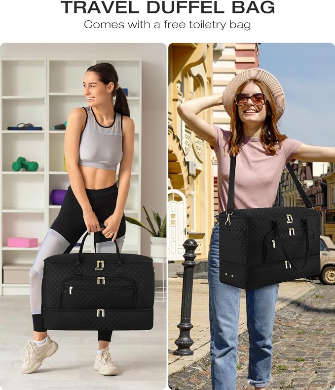 Travel Duffle Bag, Wide Open Large Weekender Bag for Women with Shoe Compartment, Carry on Overnight Bags with Toiletry Bag, Hospital Bag for Women Labor Delivery (Beige Green)