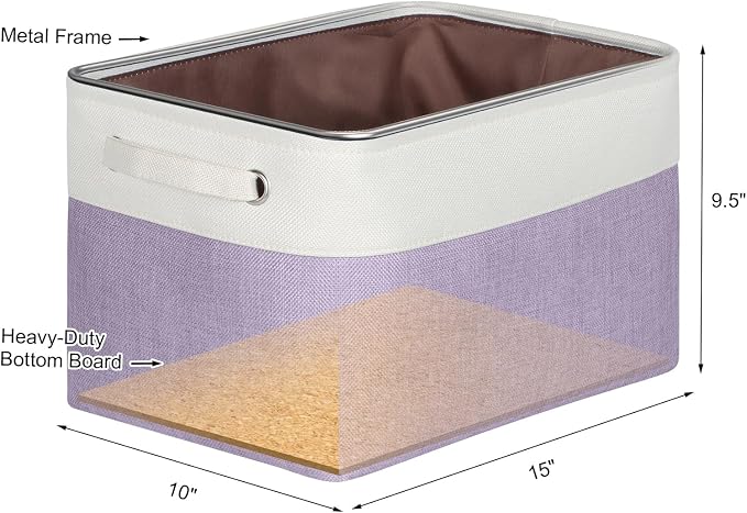 Fabric Bin Storage Baskets Cube, 15x11x9.5Inch, Purple, 3 Pack | Collapsible Cube, Durable Handles, Closet Organizer, For Organizing Shelves Drawers