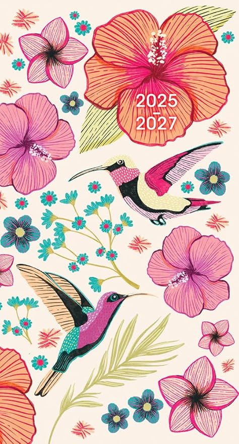 2026 Pocket Calendar Planner, 2-Year Monthly Calendar Book (24-Month): January 2026 – December 2027, Purse Size 6.5" x 3.5", Hummingbird Flowers