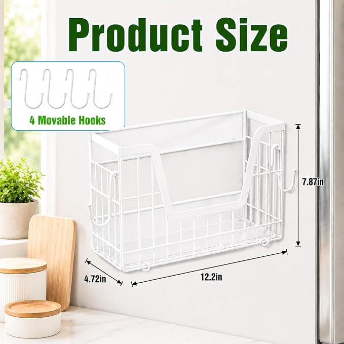 UFORU 2 Set Magnetic Shelf for Fridge, Magnetic Fruit Basket for Refrigerator, Potato Onion Storage Bins with Strong Magnets, Fridge Magnetic Spice Rack for Pantry Kitchen Counter Laundry Room, White